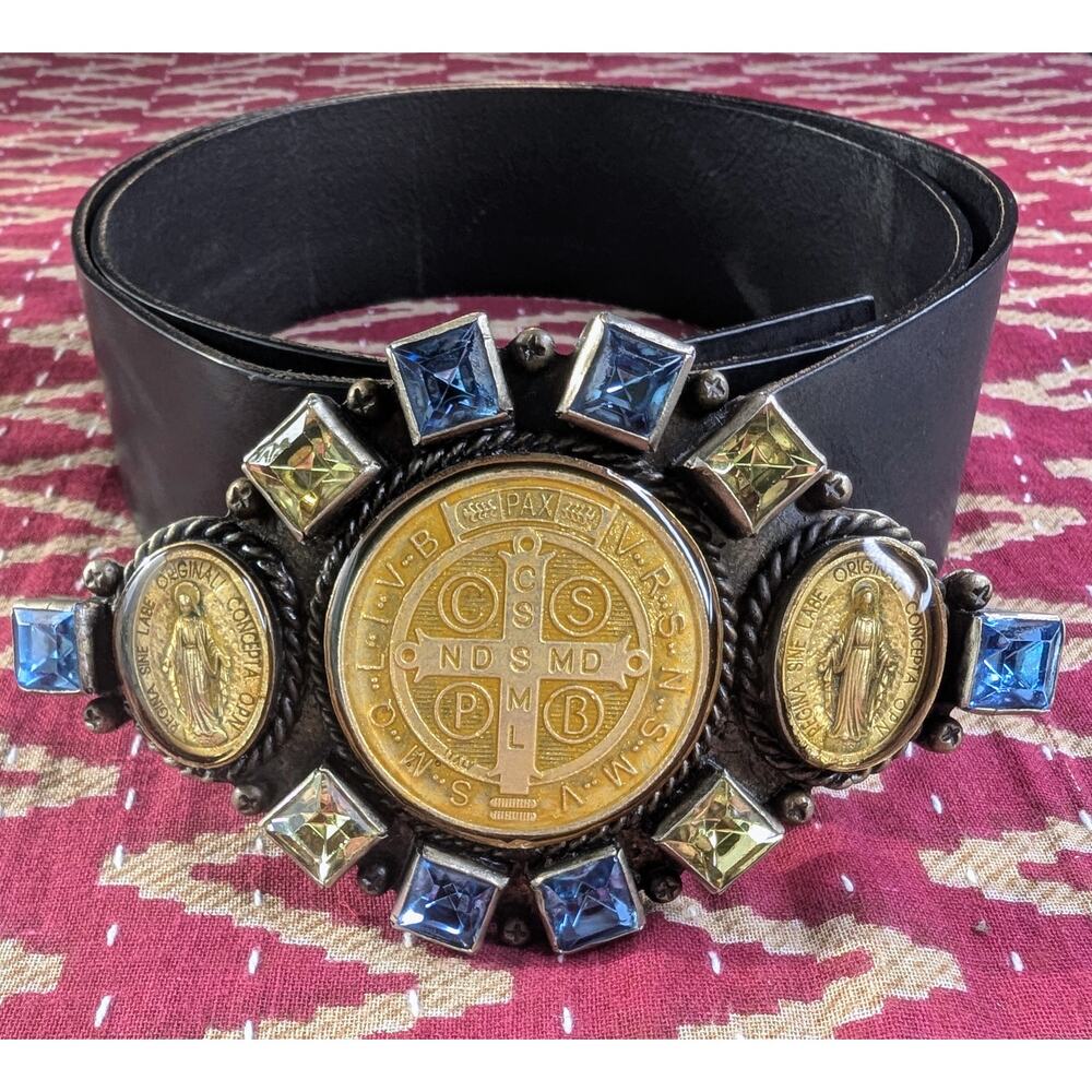 VIRGINS SAINTS & ANGELS San Benito Goddess Belt Buckle Blue Crystals Gothic Chic